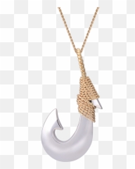 Yellow Gold And Silver Fish Hook Pendant - Necklace Png