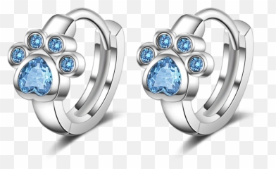 Simple Cute 925 Sterling Silver Animal Cat Paw Mark Blue Mosaic Zircon Crystal Earrings For Women - Earring Png,Cat Paw Transparent