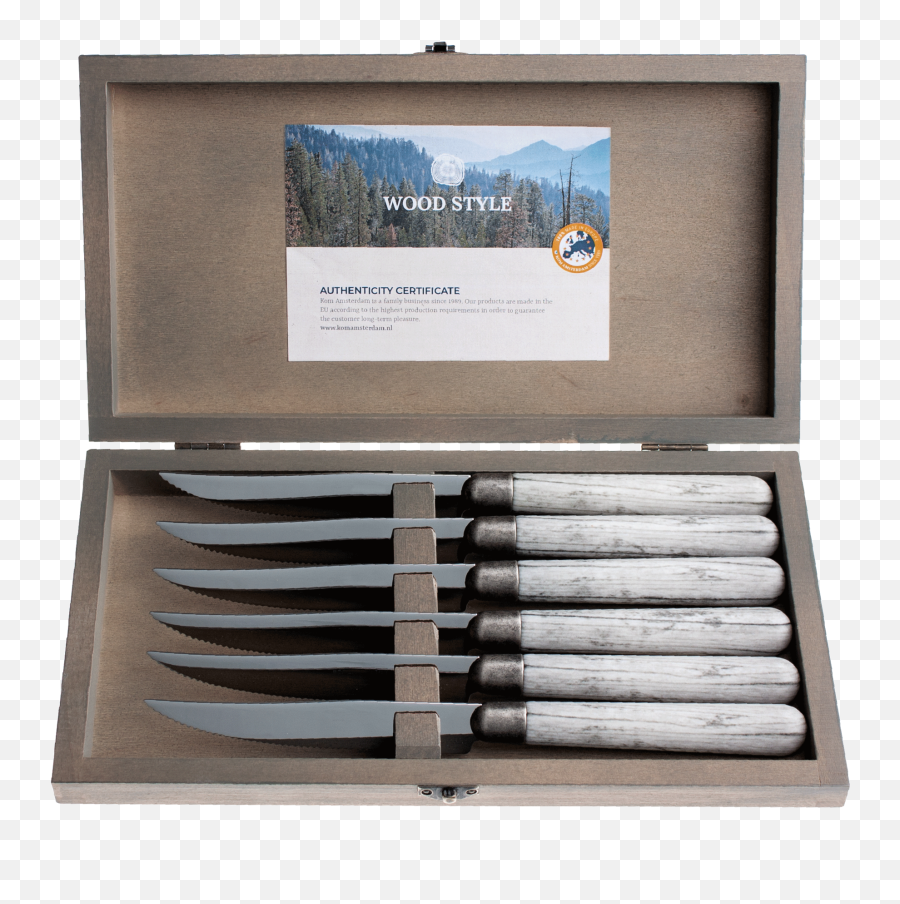 Antique Wood 6 Steak Knives In Box Birch - Knife Png,Steak Knife Png