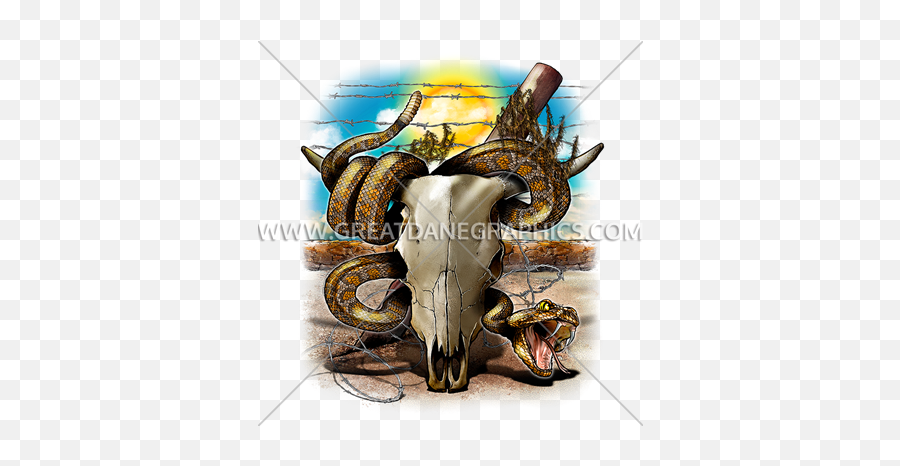 Cow Skull With Snake Production Ready Artwork For T - Shirt Skull Png,Cow Skull Png