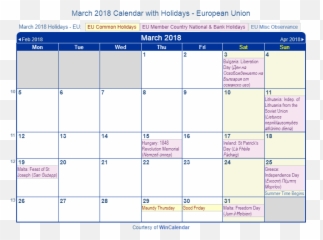 Print Friendly March 2018 Eu Calendar - Holidays In June 2021 png