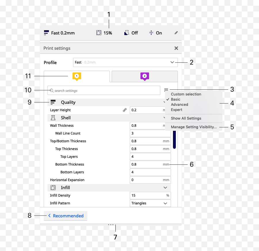 How To Use The Custom Print Settings In - Cura Print Settings Png,Quick Setting Icon