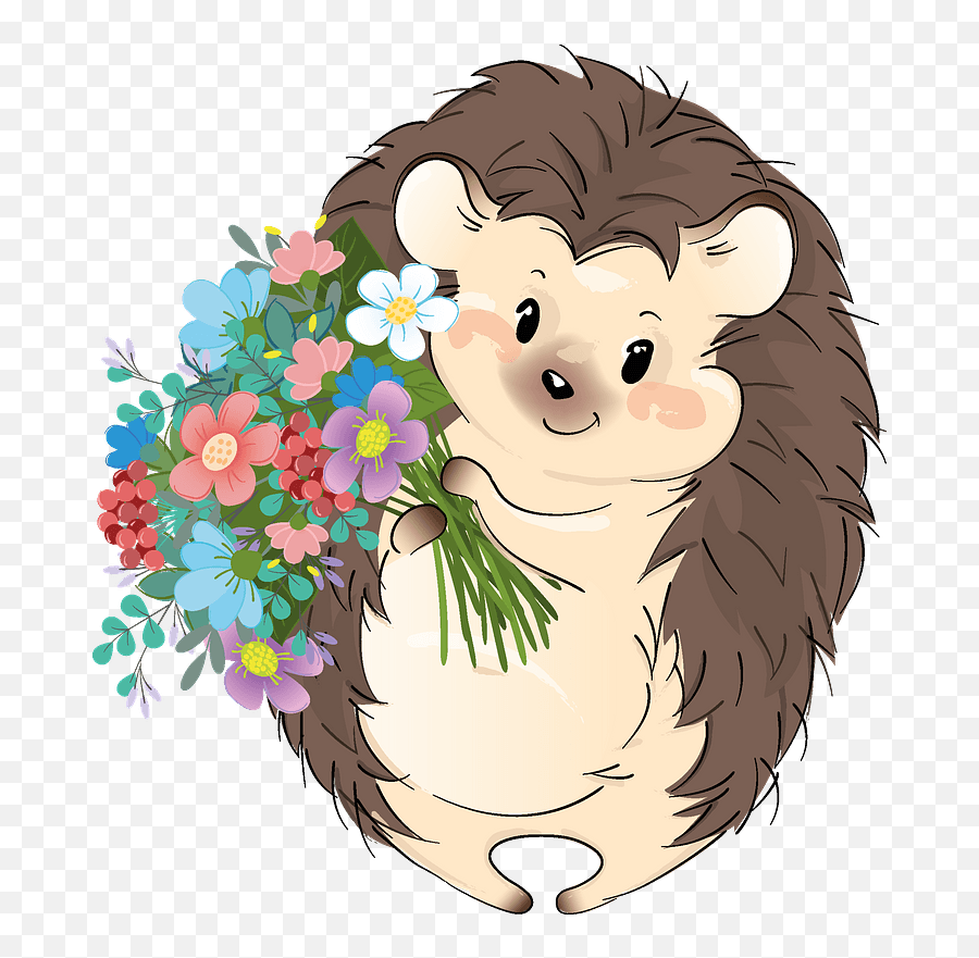 Cute Hedgehog With Flowers Clipart Free Download - Hedgehogs With Flowers Vector Png,Flower Clip Art Png