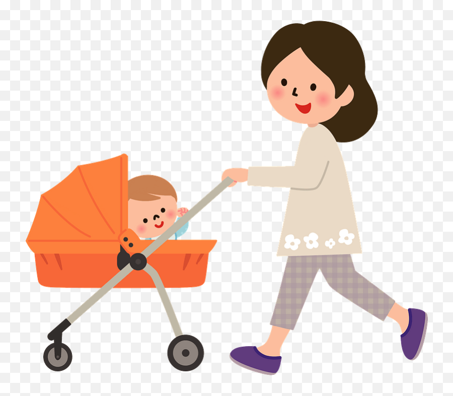 Mother Is Pushing Baby Stroller Clipart Free Download - Stroller Walk Clipart Png,Stroller Png