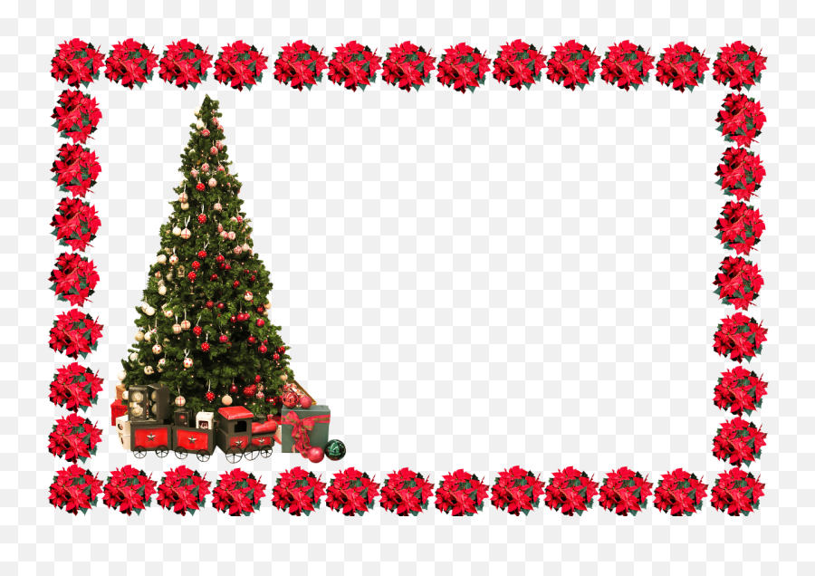 Frame With Tree Transparent Png - Poinsettia Border Clip Art,Christmas Frame Transparent