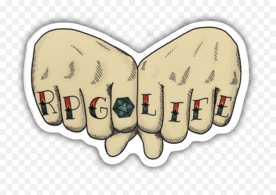 Rpg Life Tattooed Knuckles - Tattoo Flash Style Vinyl Sticker Waterp Dirty Png,Fists Icon