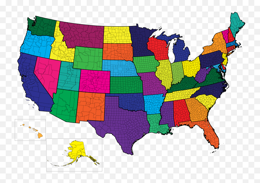 United States County Map - Powerpoint Us Map Individual States Png,United States Map Transparent