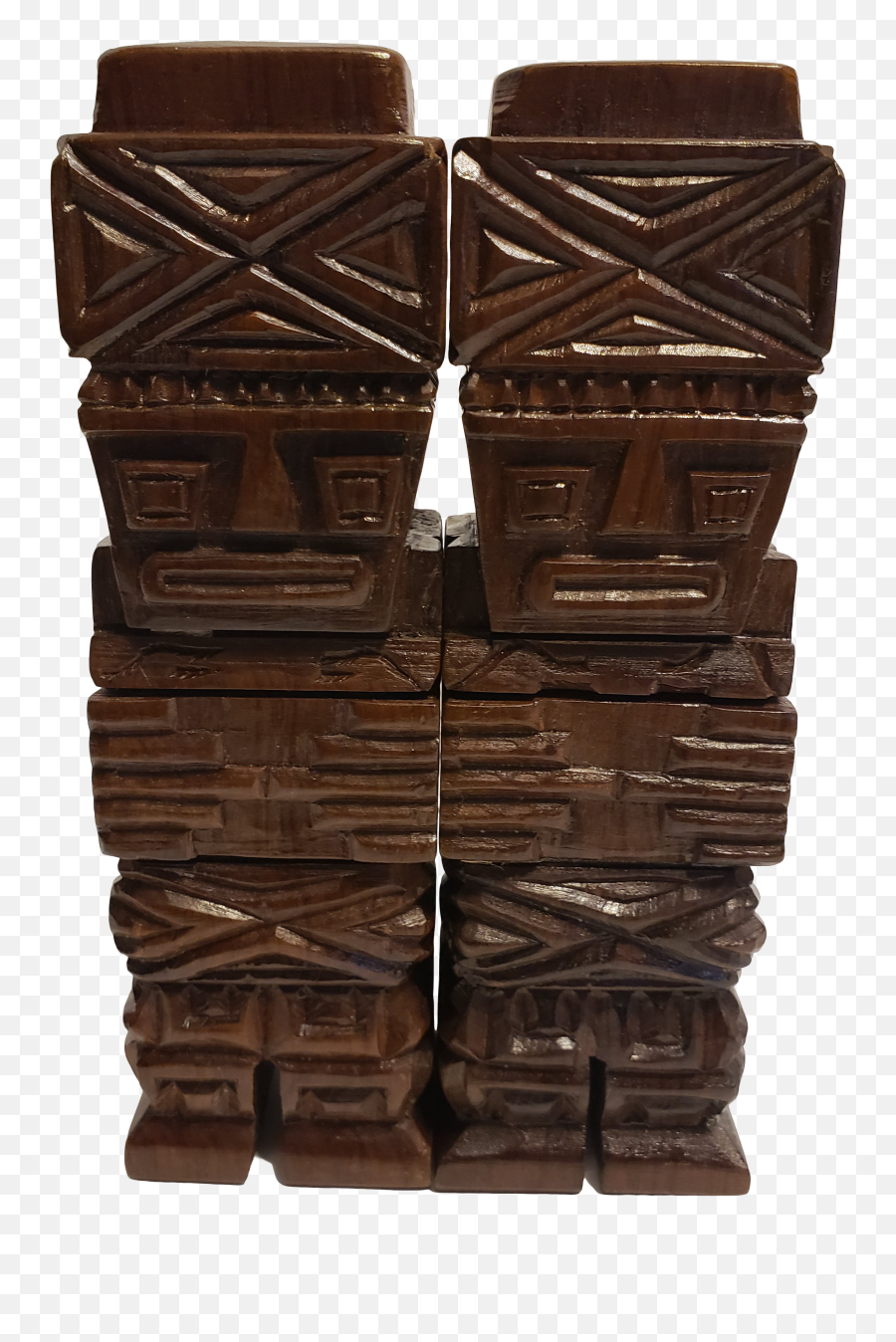 Vintage Tiki Bookends Totem Pole Wood - A Pair Wood Png,Totem Pole Png