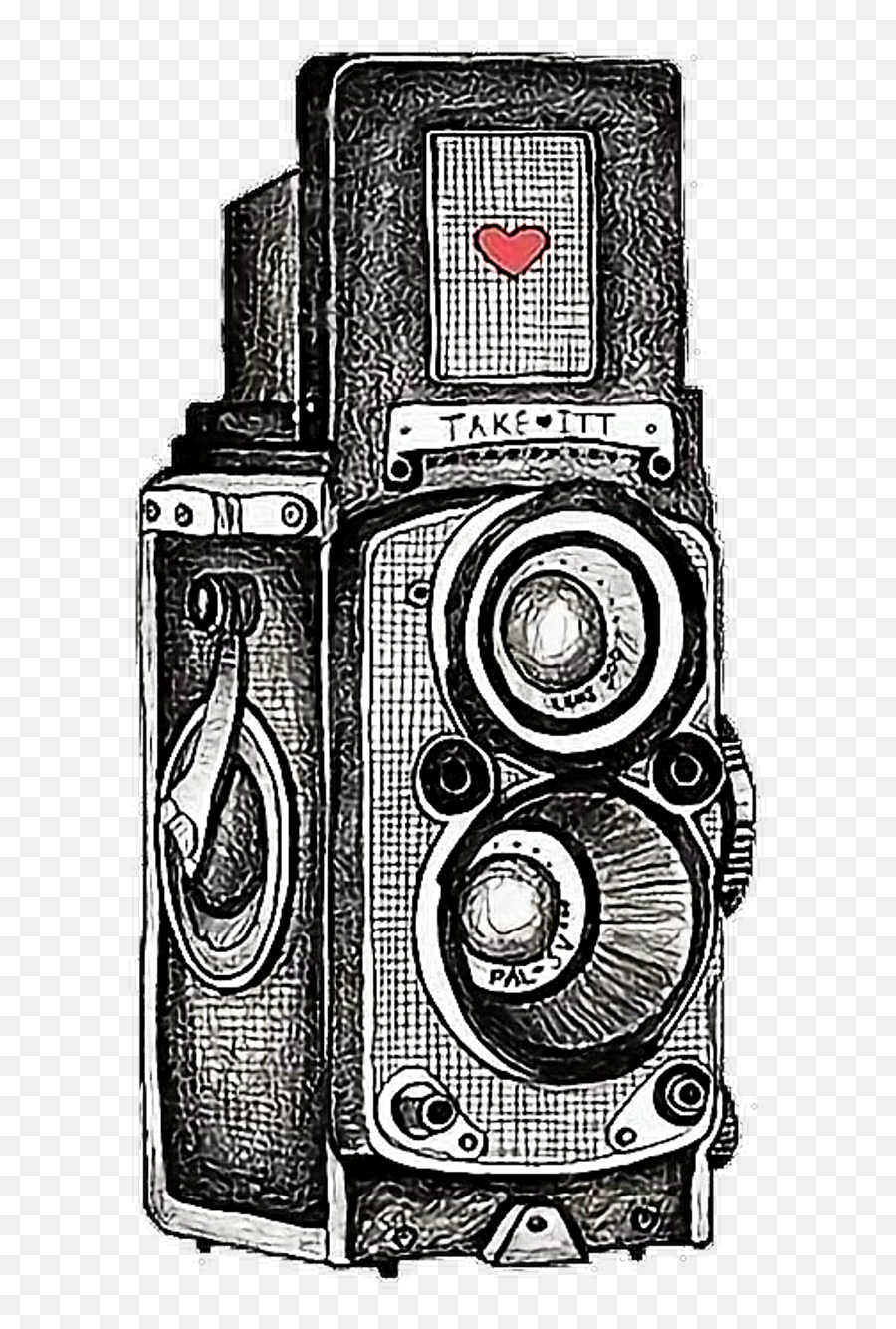 Download Hd Polaroid Sticker - Drawing Of Retro Camera Camera Png,Camera Drawing Png