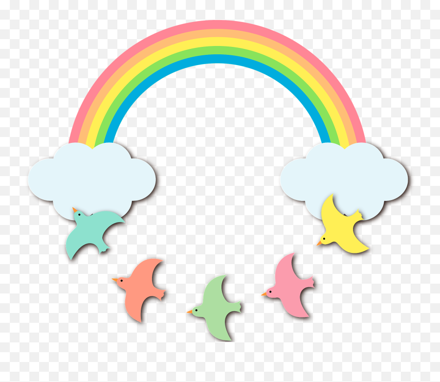 Circle Of Rainbow Clouds And Birds Clipart Free Download - Decorative Png,Rainbow Transparent Png