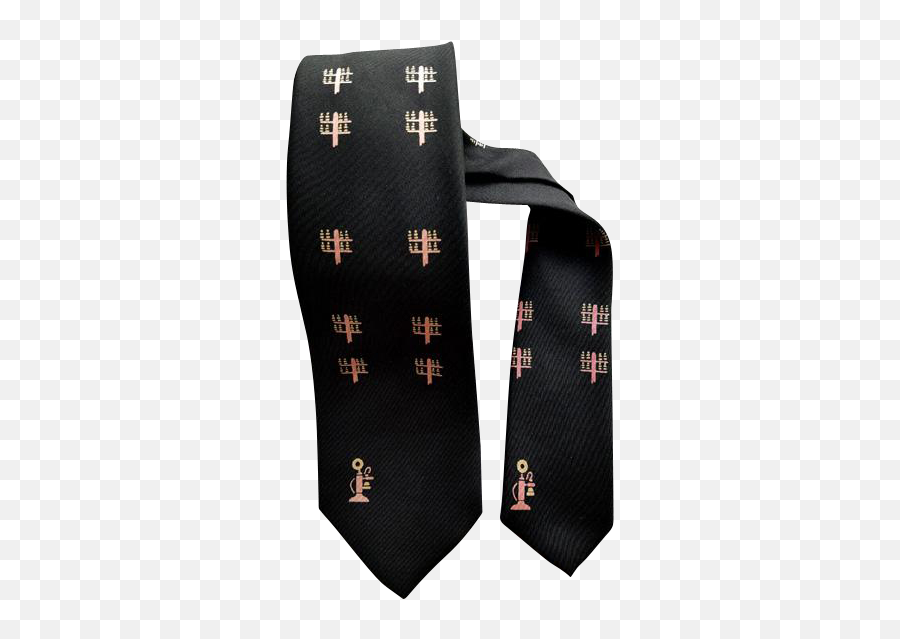 Narrow 1960s Menu002639s Black Silk Necktie With Beige And - Solid Png,Telephone Pole Png