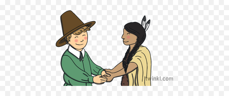 Squanto And Pilgrim The First Thanksgiving Theater Activity - Holding Hands Png,Pilgrim Hat Icon