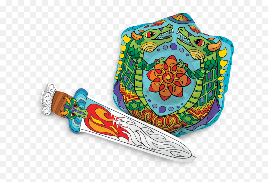 3d Colorables - Dragon Shield And Sword Coloring Toys Floral Design Png,Sword And Shield Transparent