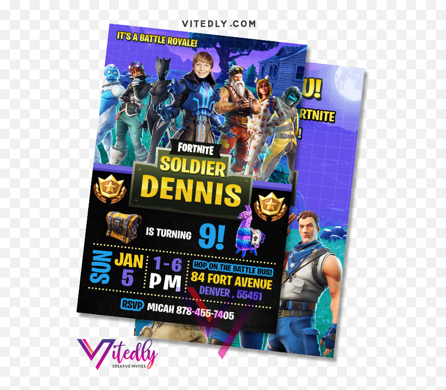 Fortnite Invitation Season 7 With Custom Face - Fortnite 4th Birthday Invitations Png,Fortnite Battle Bus Png