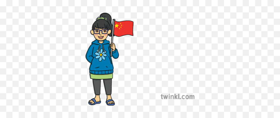 Nana Chinese Child Holding Flag Ks1 Illustration - Twinkl Kid With Chinese Flag Png,China Flag Png