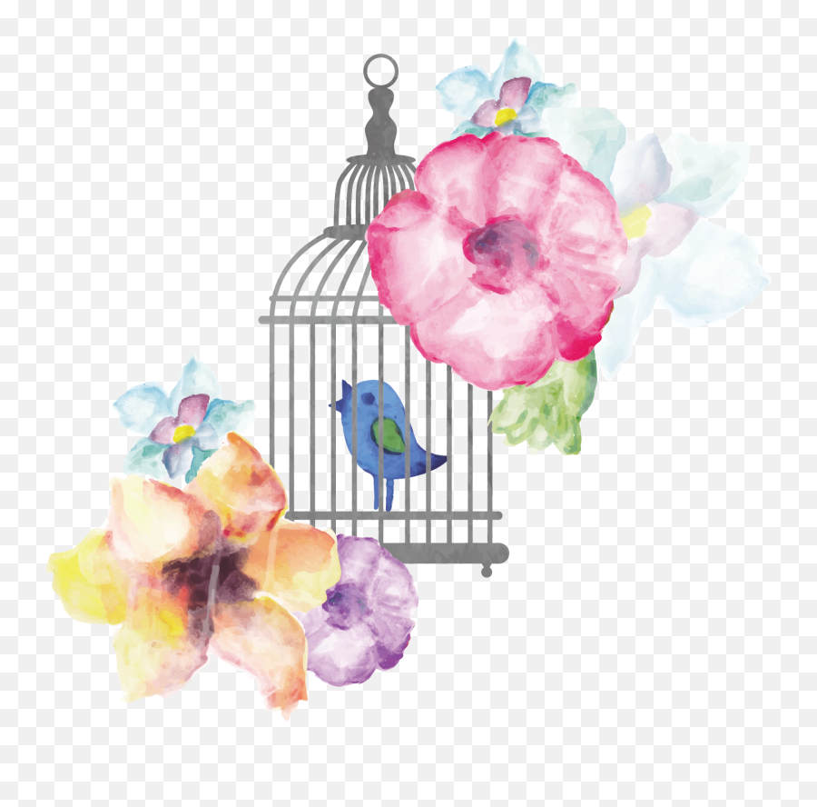 Birdcage Watercolor Painting - Watercolour Flower And Birds Png,Cage Png