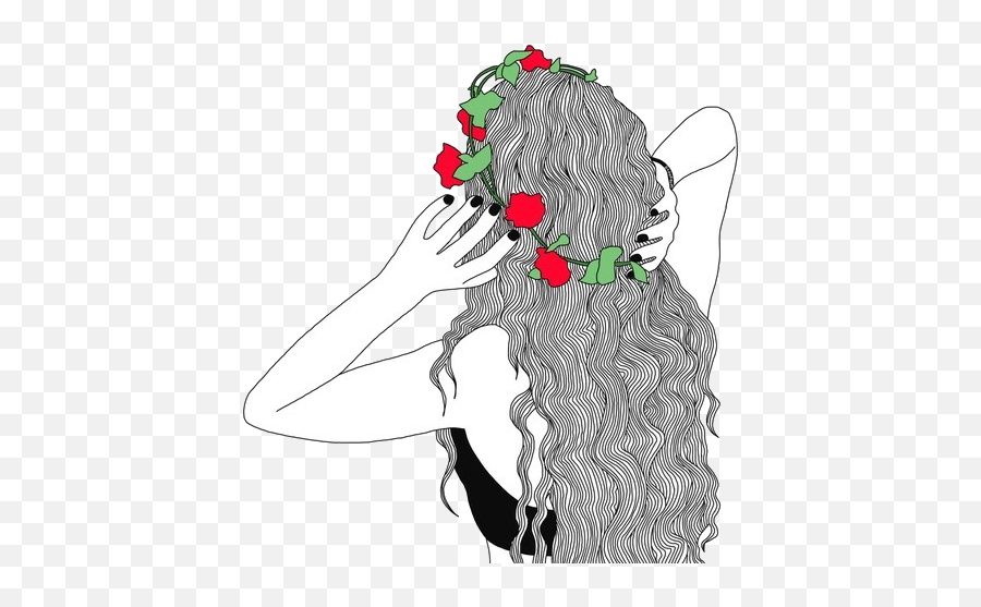 Download Outline Flowers And Art Image - Outline Drawing Girl Wearing Flower Crown Drawing Png,Crown Outline Png