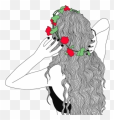 Download Outline Flowers And Art Image - Drawing Girl Wearing Crown png