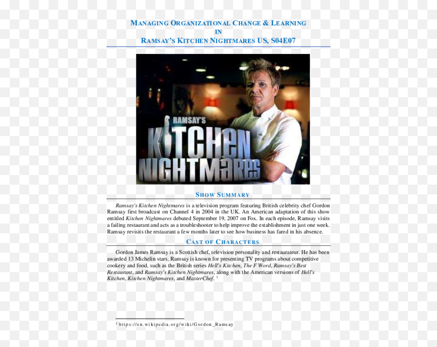 Pdf Managing Organizational Change U0026 Learning In Kitchen - Kitchen Nightmares Png,Gordon Ramsay Png