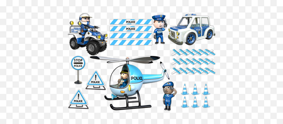 Kids Wall Sticker Police Kit With Helicopter Muraldecalcom - Helicopter Rotor Png,Police Helicopter Png