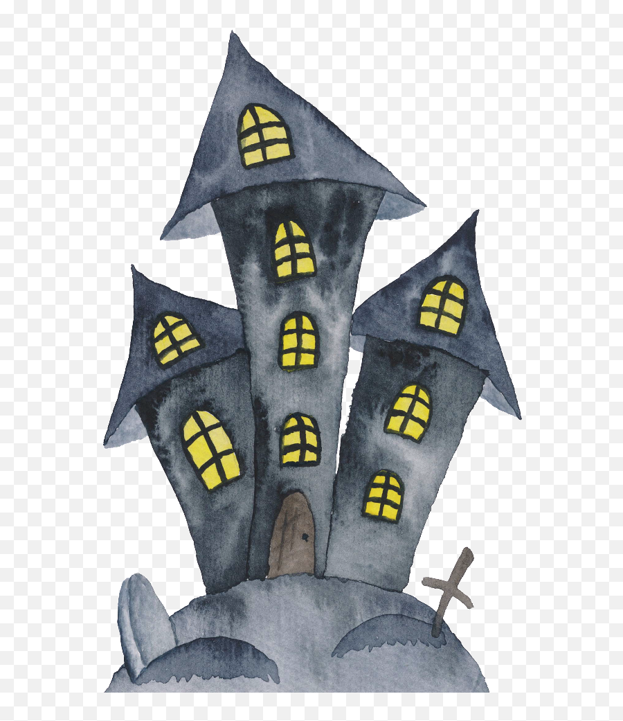 Download Black Hand Painted Haunted House Halloween - Transparent Halloween Watercolor Clipart Png,Halloween Clipart Png