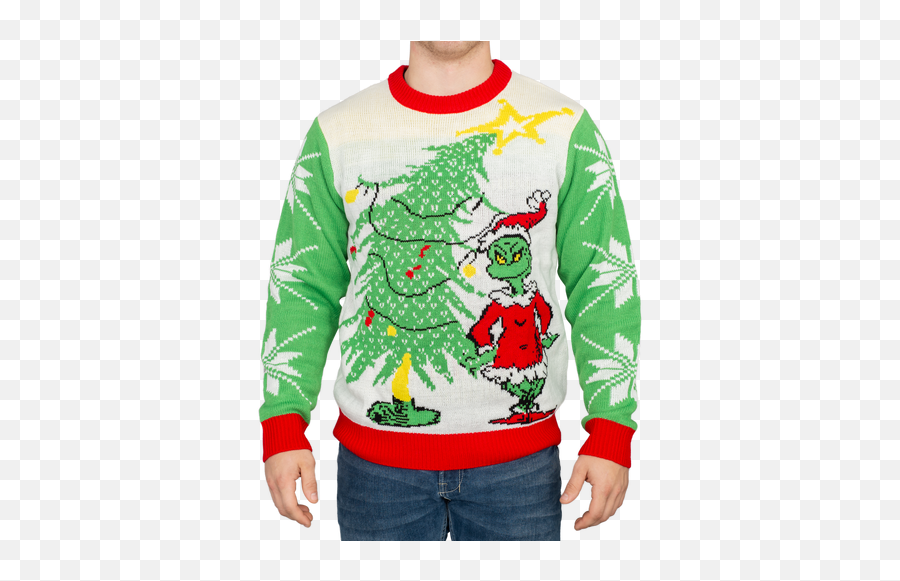 Dr Seuss Grinch As Santa Next To Tree Png Ugly Christmas Sweater