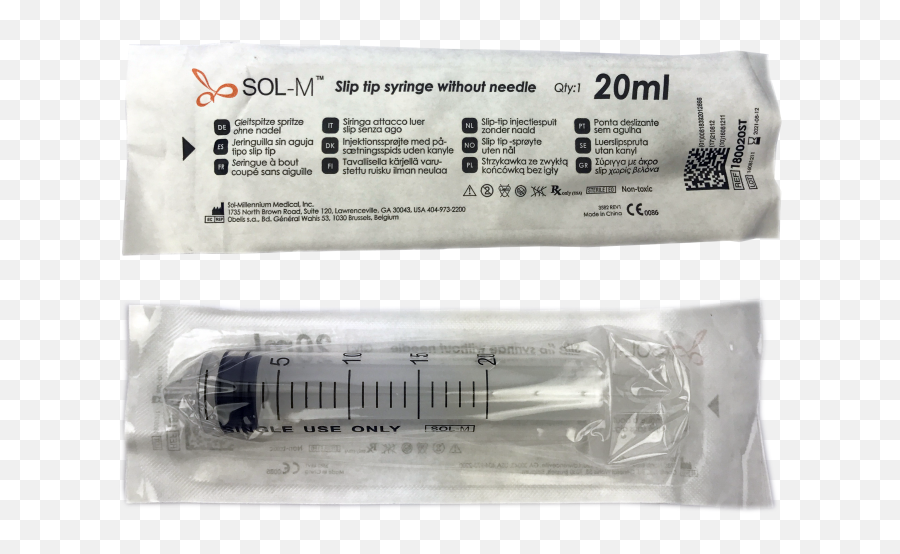 Sol - M Slip Tip Syringe Wo Needle 20ml 100pcs Cylinder Png,Needle Transparent