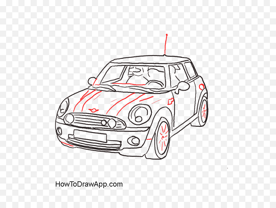 Mini Cooper Clipart Animated Car - Drawing Of Mini Cooper Mini Cooper Coloring Pages Png,Mini Cooper Png