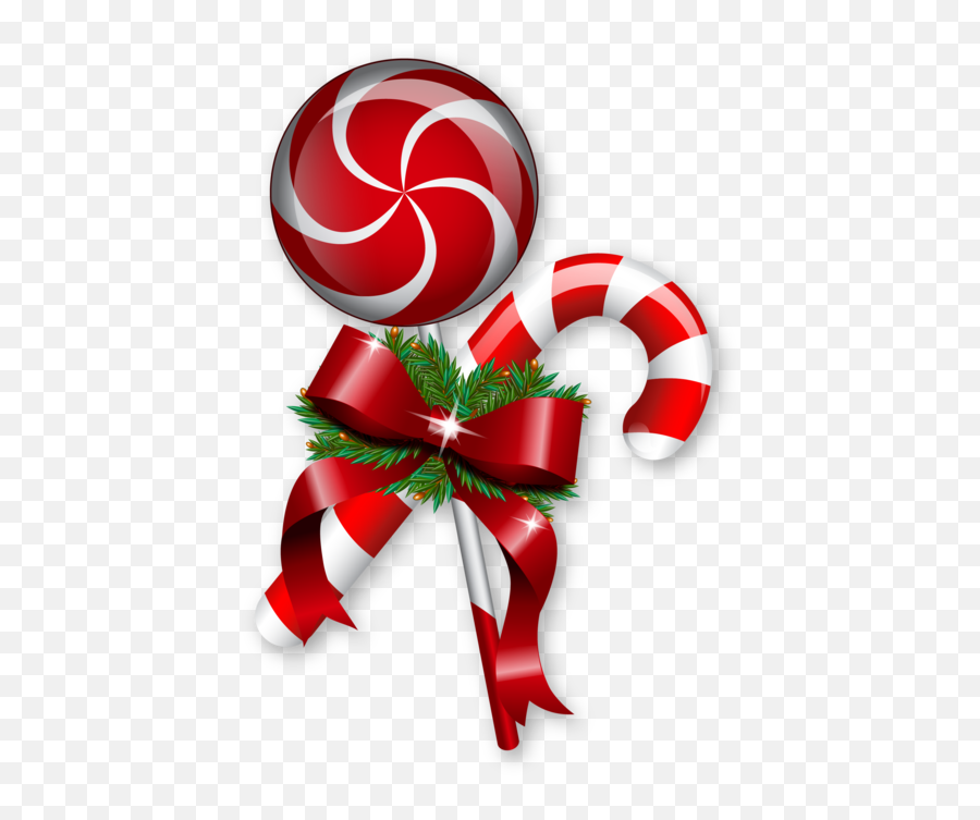 Download Christmas Lollipop And Sugar Cane With A Red Bow - Christmas Lollipop Clipart Png,Sugarcane Png