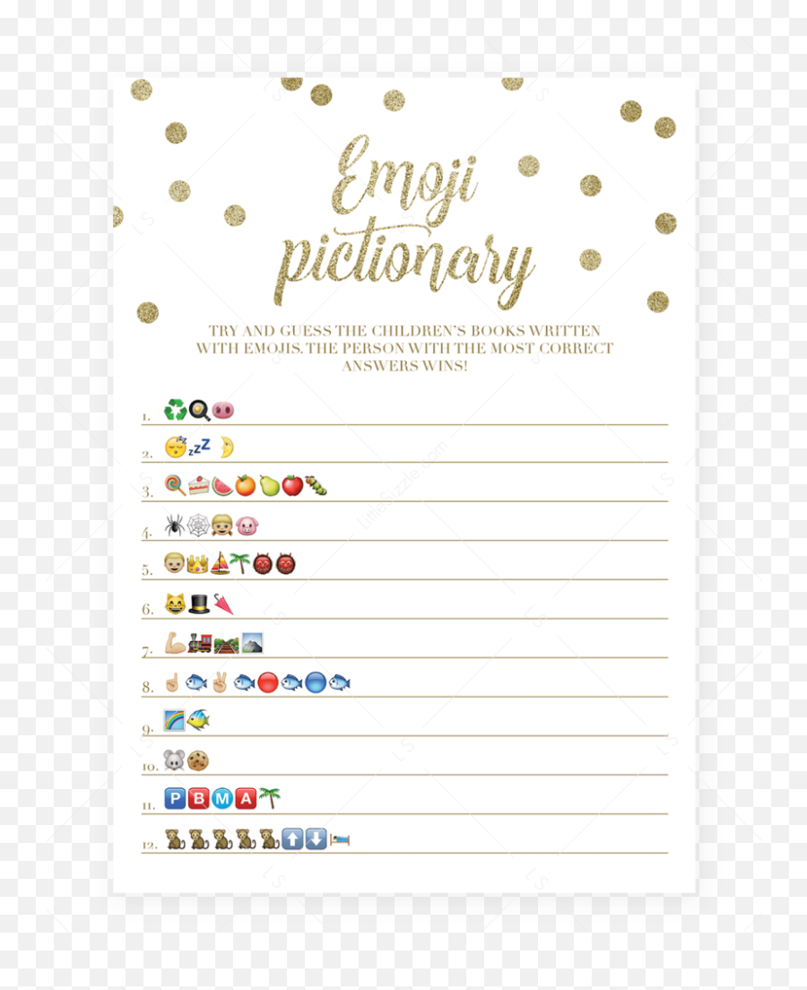 Emoji Pictionary Baby Shower Game Gold Confetti Printable Png Glitter