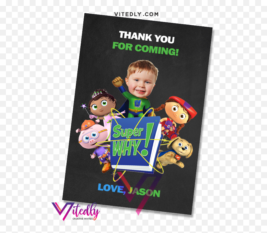 Super Why Invitation With Custom Face - Poster Png,Super Why Png