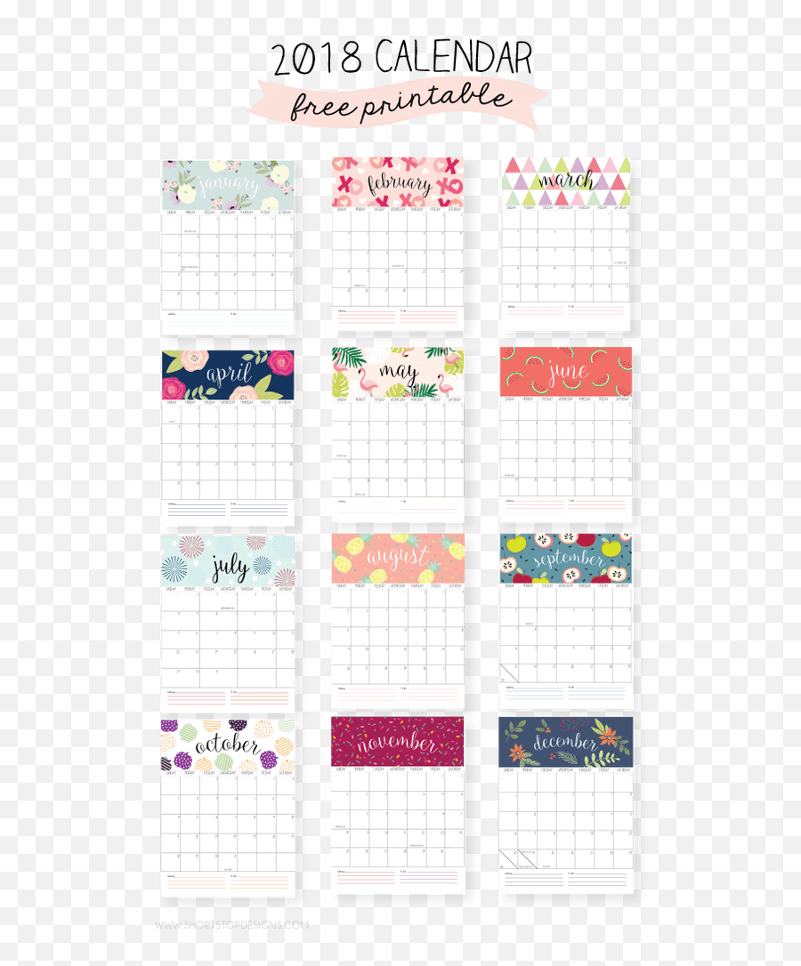 2018 Printable Calendar Free - Cute Printable Calendar 2018 Png,2018 Calendar Png