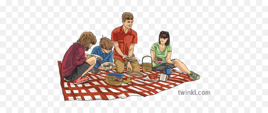 Family Picnic People Children Parents Food Eating Activity - Famliy Having Food Illustratiin Png,People Eating Png