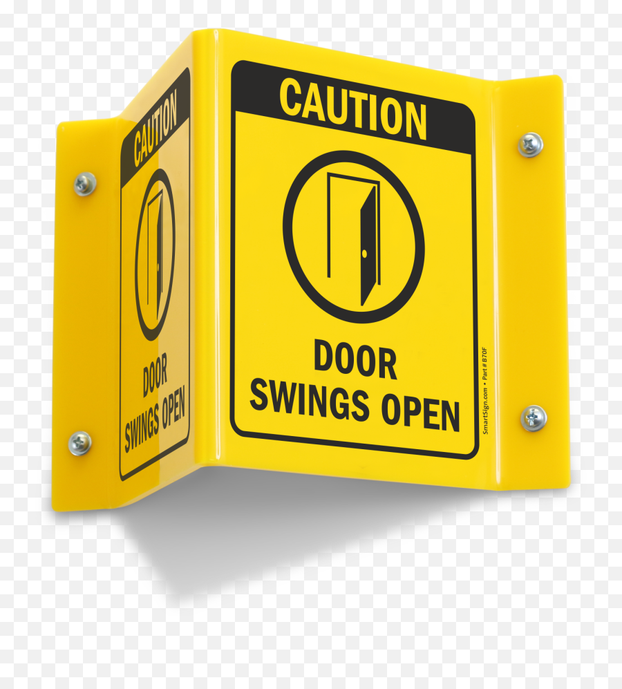Projecting Door Sign 6in X 5in Caution Doors Swings Open With Symbol - Paper Product Png,Open Sign Png