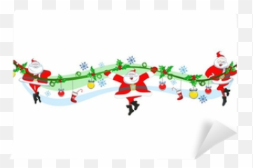 Wall Mural Creative Green Wave With Dancing Santa Clauses - Cartoon Dancing Christmas Banner png
