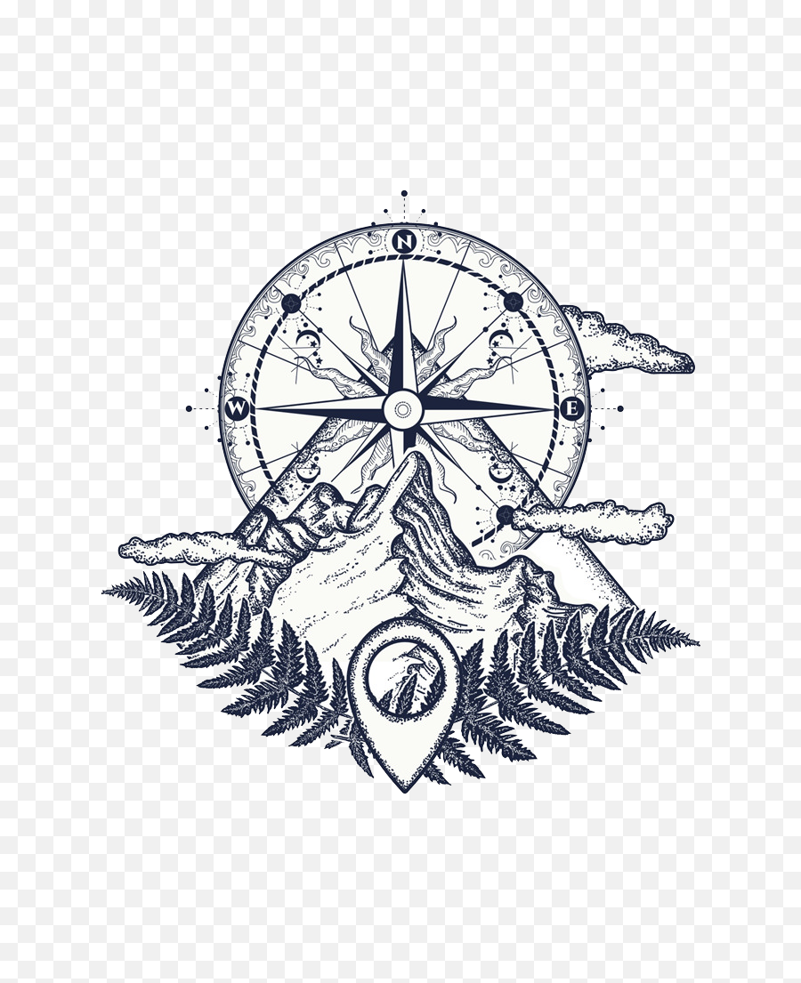 Download Tattoo Mountain Compass Sketch Artist Png File Hd - Tattoo Compass Rose Sketch,Compass Transparent Background
