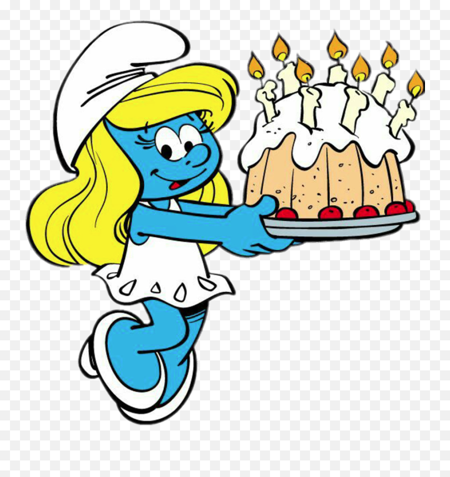 Smurfette Holding Birthday Cake Png Image Transparent