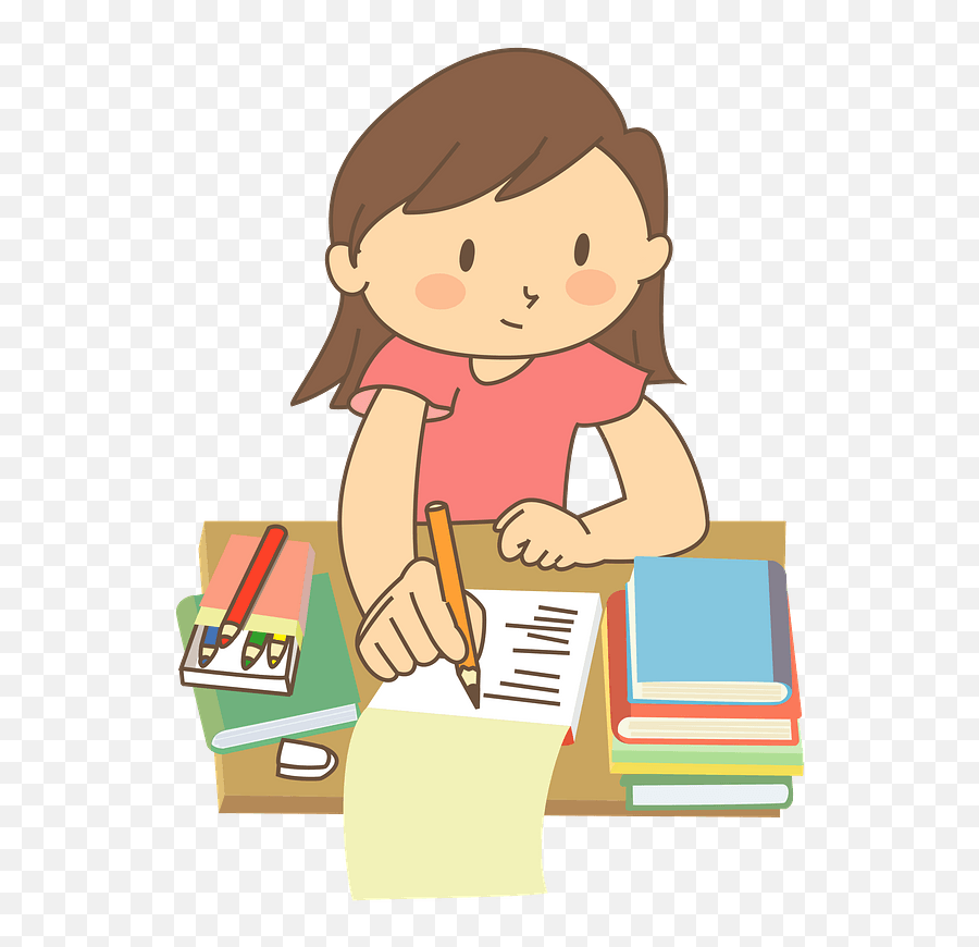 Girl Is Studying Her Homework Clipart - Girl Doing Homework Clipart Png,Homework Transparent