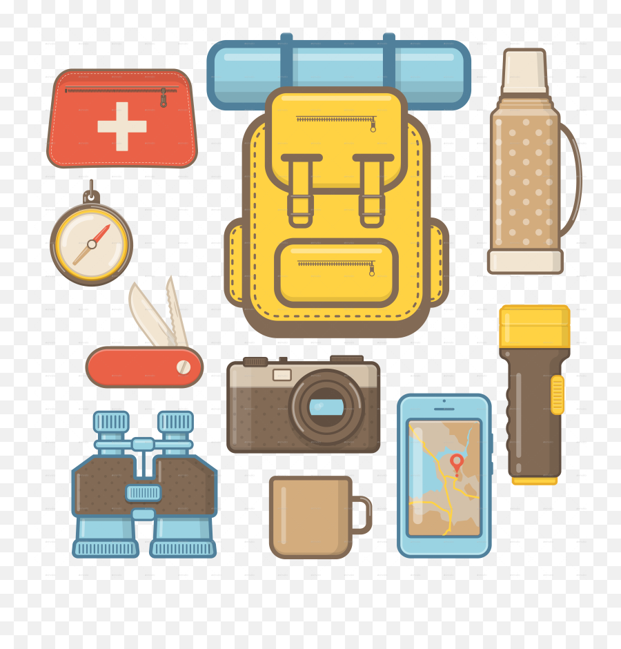 Camping And Hiking Equipment Elements - Camping Supplies Clipart Png,Camping Icon Png