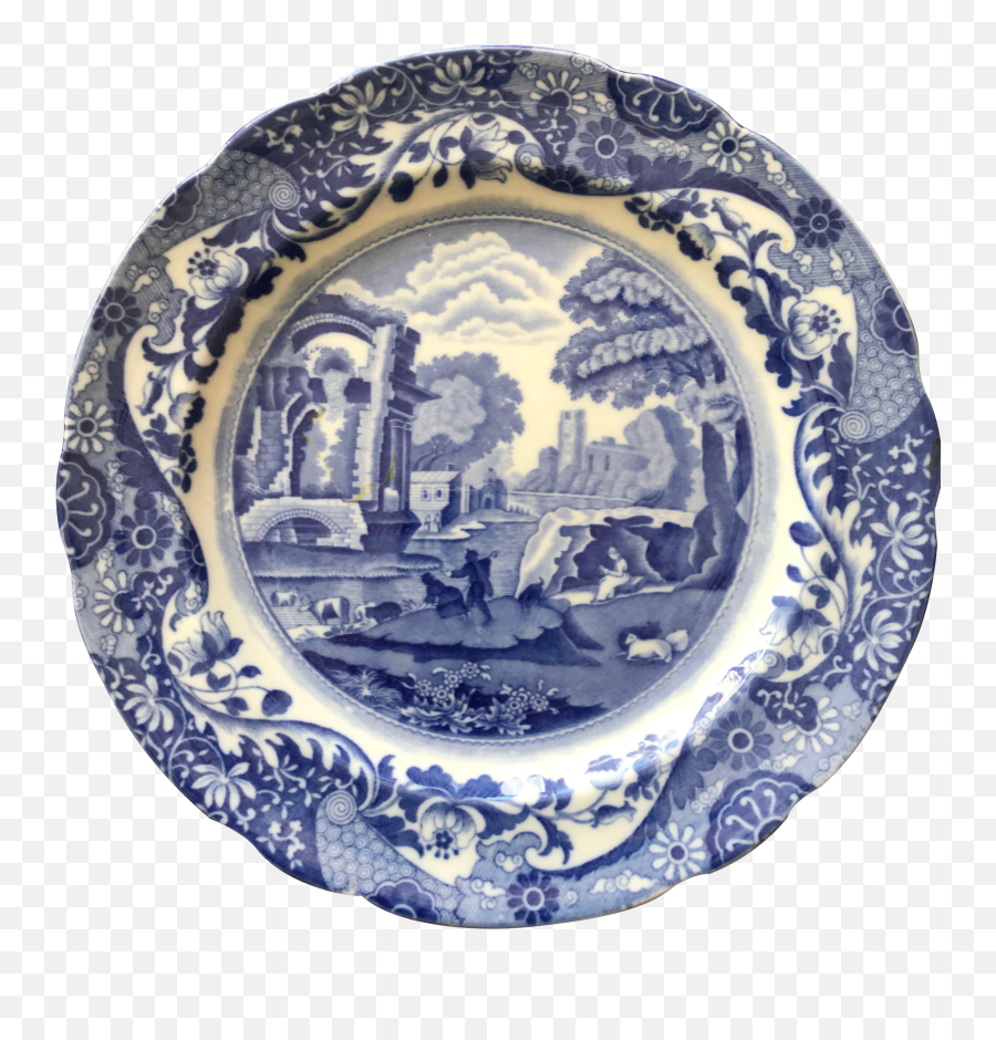Vintage Spode Copeland Italian Blue And White Plate - Blue And White Porcelain Png,White Plate Png