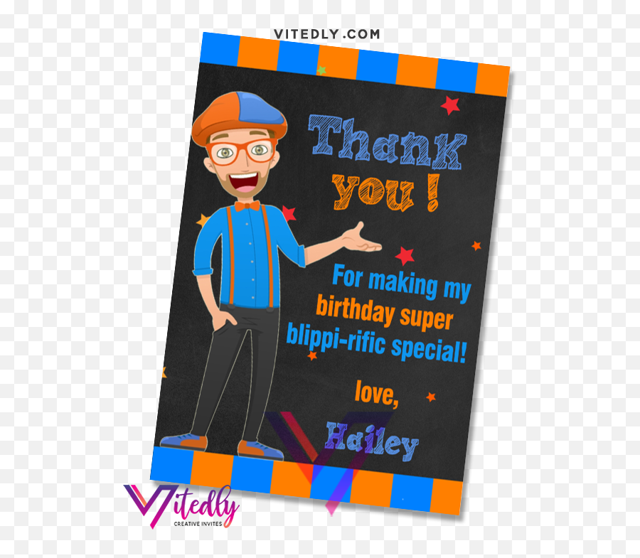 Blippi Invitation With Free Thank You - Cartoon Png,Blippi Png