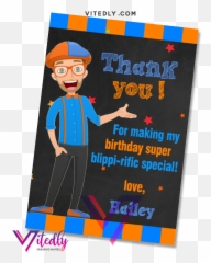 Blippi Invitation With Free Thank You - Cartoon Png,Blippi Png