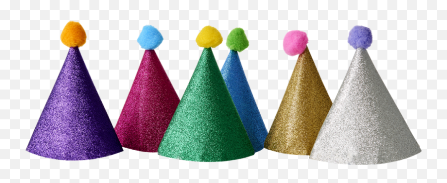 Set Of 6 Glitter Party Hats With Pom By Rice Dk - Party Hat Png,Party Hat Transparent