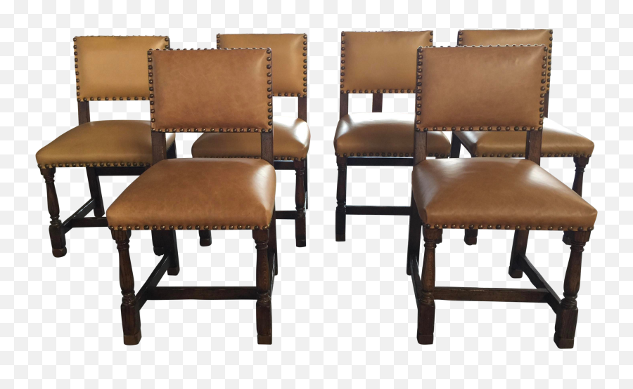 6 Leather And Wood Dining Chairs With Nail Head Trim - Leather Nailhead Dining Chairs Png,Nail Head Png