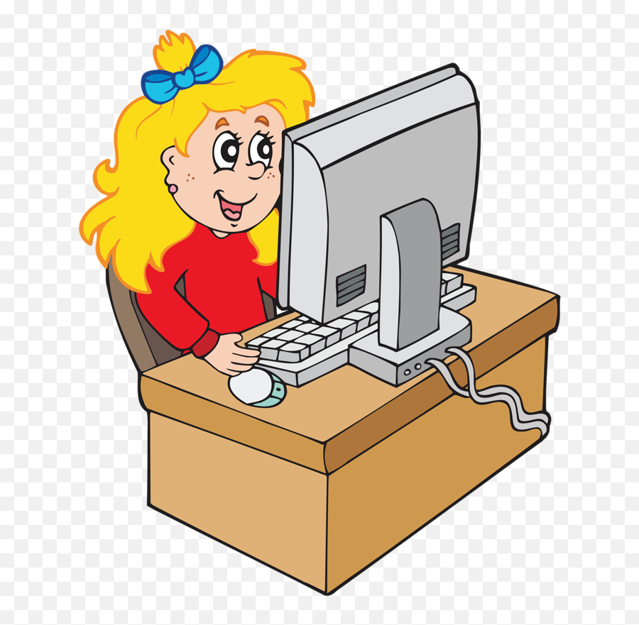 Cartoon Girl Working With Computer Png Pinterest - Cartoon Children Work In Computer,Cartoon Computer Png