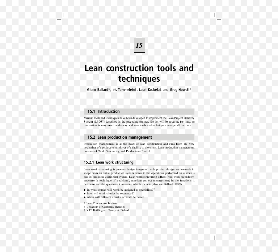 Pdf Lean Construction Tools And Techniques Glenn Ballard - Pdf Lean Construction Management Png,Construction Tools Png