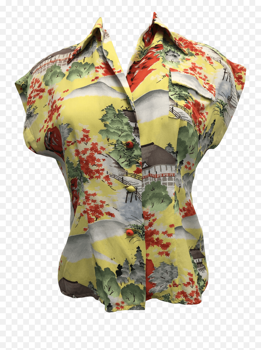 40u0027s Yellow Printed Hawaiian Top With Fruit Buttons By Kamehameha - Sleeveless Png,Kamehameha Png