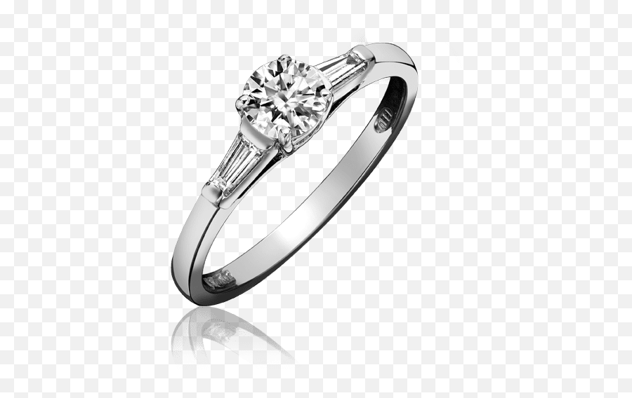 Platinum Single Stone Diamond Ring 030ct Fvs With Baguette Cut Shoulders - Ring Png,Diamond Ring Png