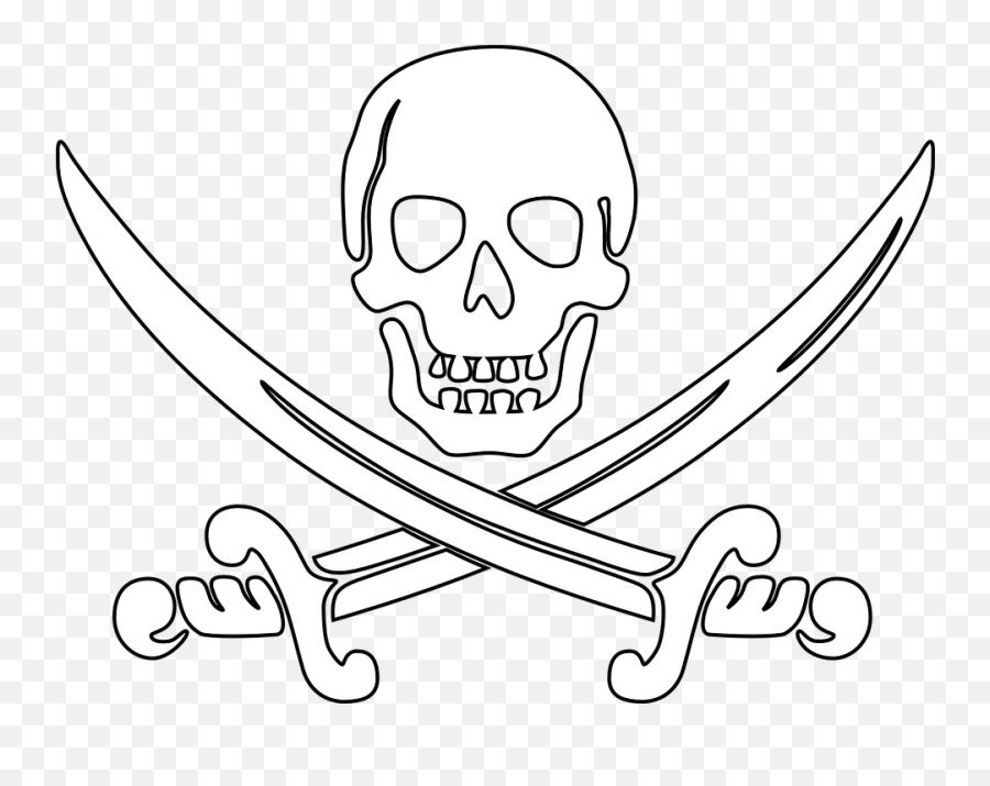 Pirate Skull Outline Sword Swords - Pirate Swords Outline Png,Pirate Flag Png