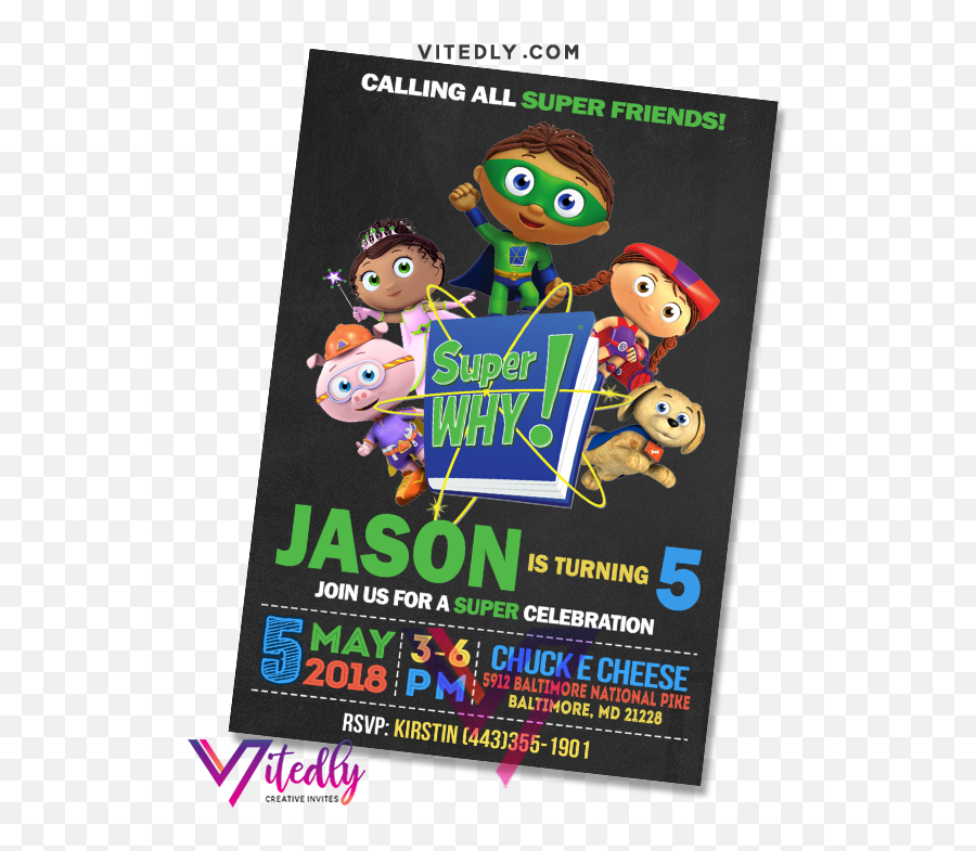 Super Why Birthday Invitation With Free - Super Png,Super Why Png